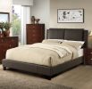 Queen Size Bed 1pc Bed Set Brown Faux Leather Upholstered Two-Panel Bed Frame Headboard Bedroom Furniture