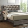 Contemporary Style 1pc Bed Two Tone Antique Gray Bedroom Furniture Queen Size Bed Leatherette Tufted HB Solid wood