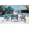 Manhattan Comfort Riviera Rope Wicker 4-Piece 4 Seater Patio Conversation Set with Cushions in Grey