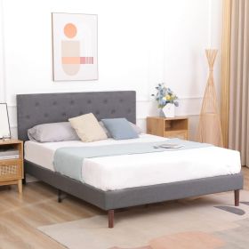 Betterhood Queen Size Button Tufted Bed Frame with Adjustable Headboard, Linen upholstered Bed, Wooden Slats, Easy Assembly, No Box Spring Needed, Dar