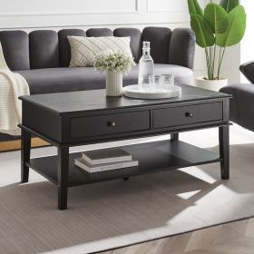 conifferism Modern Black Coffee Table with Storage Shelf and 2 Drawers for Living Room, Wood Small Coffee Table with Large Storage Space, Easy Assembl