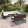 11 Piece Patio Lounge Set with Cushions Poly Rattan Brown