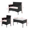 2pcs Arm Chairs 1pc Love Seat & Tempered Glass Coffee Table Rattan Sofa Set Black-dk