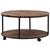 Round Coffee Table with Caster Wheels and Wood Textured Surface for Living Room, φ35.5'( Distressed Brown)