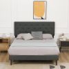 Betterhood Queen Size Button Tufted Bed Frame with Adjustable Headboard, Linen upholstered Bed, Wooden Slats, Easy Assembly, No Box Spring Needed, Dar