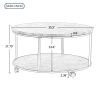 Round Coffee Table with Caster Wheels and Wood Textured Surface for Living Room, φ35.5'( Distressed Brown)