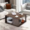 2 Tiers Square Coffee Table with Storage and Non-Slip Foot Pads