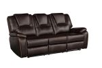 Hong Kong Power Reclining Sofa made with Faux Leather in Brown