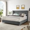 B100S King bed, Button designed Headboard,strong wooden slats + metal legs with Electroplate