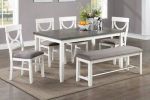 Dining Room Furniture White 6pc Set Table 4 Side Chairs and A Bench Rubberwood