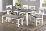 Dining Room Furniture White 6pc Set Table 4 Side Chairs and A Bench Rubberwood