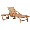 Sun Lounger with Table and Cushion Solid Teak Wood