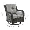 Manhattan Comfort Fruttuo Swivel Steel Rattan 3-Piece Patio Conversation Set with Cushions in Grey