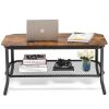 2-Tier Industrial Coffee Table with Open Mesh Storage Shelf for Living Room