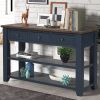 48'' Solid Pine Wood Top Console Table, Modern Entryway Sofa Side Table with 3 Storage Drawers and 2 Shelves. Easy to Assemble (Blue)