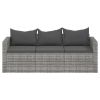 3-Seater Patio Sofa with Cushions Gray Poly Rattan