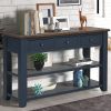 48'' Solid Pine Wood Top Console Table, Modern Entryway Sofa Side Table with 3 Storage Drawers and 2 Shelves. Easy to Assemble (Blue)