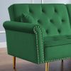 Modern Velvet Tufted Sofa Couch with 2 Pillows and Nailhead Trim; Loveseat Sofa Futon Sofa Bed with Metal Legs for Living Room.