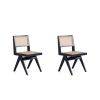 Manhattan Comfort Hamlet Dining Chair in Black and Natural Cane - Set of 2