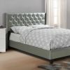 Queen Size Bed 1pc Bed Set Silver Faux Leather Upholstered Tufted Bed Frame Headboard Bedroom Furniture