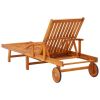 Patio Sun Lounger with Cushion Solid Acacia Wood