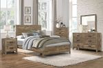 Weathered Pine Finish 1pc Queen Bed Modern Line Pattern Rusticated Style Bedroom