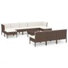 11 Piece Patio Lounge Set with Cushions Poly Rattan Brown