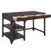 Gorden Writing Desk, Espresso Oak Finish Antique Black Metal OF00143