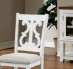 Lavish Design Distressed White 2pcs Dining Chairs Only, Gray Padded Fabric Seat Dining Room Kitchen Furniture Solid wood decorative Back