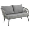 Manhattan Comfort Riviera Rope Wicker 4-Piece 4 Seater Patio Conversation Set with Cushions in Grey