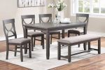 Dining Room Furniture 6pc Set Rectangle Table 4x Side Chairs and A Bench Grey