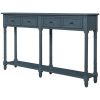 TREXM Console Table Sofa Table Easy Assembly with Two Storage Drawers and Bottom Shelf for Living Room, Entryway (Antique Navy)