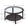 Modern Solid wood round coffee table with tempered glass top black color-36"