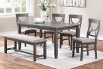 Dining Room Furniture 6pc Set Rectangle Table 4x Side Chairs and A Bench Grey