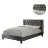 Queen Size Bed 1pc Bed Set Silver Faux Leather Upholstered Tufted Bed Frame Headboard Bedroom Furniture