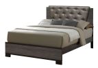 Contemporary Style 1pc Bed Two Tone Antique Gray Bedroom Furniture Queen Size Bed Leatherette Tufted HB Solid wood