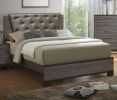 Contemporary Style 1pc Bed Two Tone Antique Gray Bedroom Furniture Queen Size Bed Leatherette Tufted HB Solid wood