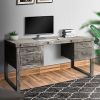 61 Inch Rustic Style Home Office Desk, Brazilian Pine, 4 Drawers, Distressed