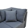 3-Piece sofa with 1 x 3-seat sofa;  1 x Left chaise lounge;  1 x storage ottoman;  7 x back cushions 2 x throw pillows  Dark Gray