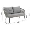 Manhattan Comfort Riviera Rope Wicker 4-Piece 4 Seater Patio Conversation Set with Cushions in Grey