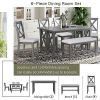 TREXM 6-Piece Family Dining Room Set Solid Wood Space Saving Foldable Table and