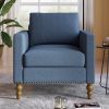 Classic Linen Armchair Accent Chair with Bronze Nailhead Trim Wooden Legs Single Sofa Couch