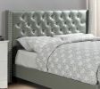 Queen Size Bed 1pc Bed Set Silver Faux Leather Upholstered Tufted Bed Frame Headboard Bedroom Furniture