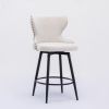 A&A Furniture,Counter Height 25" Modern Linen Fabric bar chairs,180° Swivel Bar Stool Chair for Kitchen,Tufted Cupreous Nailhead Trim Burlap Bar Stool