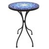 Outdoor Mosaic Side Table, 14 Inch Round Concrete Tile Top, Patio End Table for Bistro Coffee Table - Blue