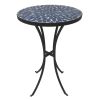 Outdoor Mosaic Side Table, 14 Inch Round Concrete Tile Top, Patio End Table for Bistro Coffee Table - Dark Blue