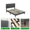 Queen Size Upholstered Platform Bed Frame with Headboard;  Strong Wood Slat Support;  Mattress Foundation;  No Box Spring Needed;  Easy Assembly;  Gra