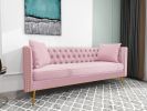 Modern Flat Armrest Living Room Sofa Pink Three Seat Sofa With Two Throw Pillows