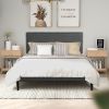 Queen Size Upholstered Platform Bed Frame with Headboard;  Strong Wood Slat Support;  Mattress Foundation;  No Box Spring Needed;  Easy Assembly;  Gra