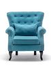 Accent Wingback Chair; Modern Tufted Linen Club Chair; Rivet Roll Arm Chair for Living Room; Bedroom; Blue